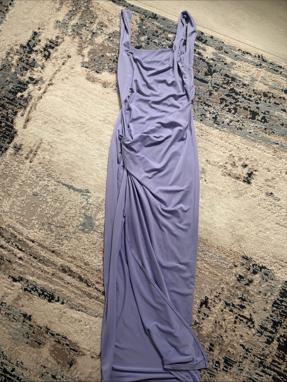 Lilac Ruched Square-Neck Cut Out Maxi Dress with High Slit